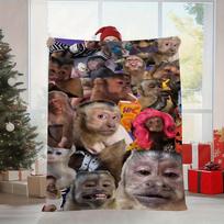 Monkey Meme Collage Blanket Single Sided Print Flannel Soft Fluffy Warm Blanket Bedroom Living Room Sofa Playful Accessory Gift Size: 75*100cm, Weight: 230 GSM