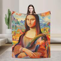 Funny Pick Nose Mona Lisa Flannel Blanket Girls Soft Cozy Throw Blanket Winter Bedroom Bedspread Sofa Bed Cover Size: 75*100cm, Weight: 230 GSM