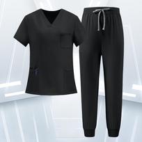 Women's Uniform Scrub Set - Quick-Dry V-Neck Short Sleeve Top with Pockets and Long Pants , Color S juoda