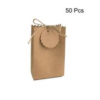 with Rope Tag Kraft Paper Cookie Bag Retro Birthday Party Favors Box Food Packaging Bag  Gift chaki