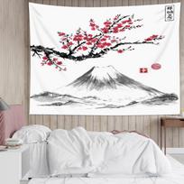 Mt Fuji Cherry Blossom Tapestry Japanese Ukiyo-e Zen Oriental Bohemian Wall Hanging for Bedroom Living Room Wall Decor 100X70CM