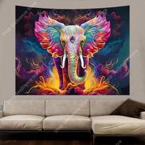 Trippy Elephant Tapestry Boho Watercolor Elephant Wall Tapestry Aesthetic Colorful Cloud Poster Spiritual Meditation Tapestries 100X70CM