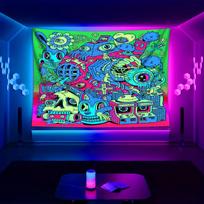 UV Reactive Psychedelic Tapestry Trippy Cartoon Wall Hanging Blacklight Aesthetic Tapestries for Bedroom Decor 100X70CM