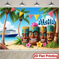 Aloha Tiki Tapestry, Hawaiian Luau Party Wall Hanging, Tropical Beach Palm Tree Decor for Summer Backyard Patio 100X70CM