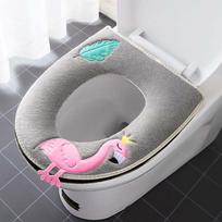 Flamingo Toilet Seat Cushion Household Soft Plush Toilet Seat Cover Zipper Mat Bathroom Lid Cover Pads with Handle Washable Breathable Cushions pilka