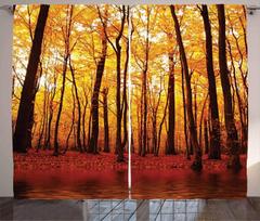 3D Užuolaida Medžio Peizažas Miegamajam, Rudens Miško Saulėlydžio Spaudinys, Lengva Užuolaida, Būtinas Poliesteris, 2 Panelės W50xH130(CM)x2PCS-Rod pocket brown