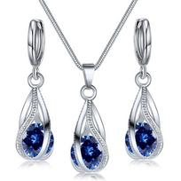 Crystal Water Drop pakabinami karoliai auskarai papuošalų rinkinys moterims Vestuvių Helovino dovana mėlyna
