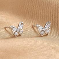999 Pure Silver Small Butterfly Stud Earrings Design Super Shiny Gentle Earrings Ins Exquisite and Versatile Sterling Silver Earrings 99