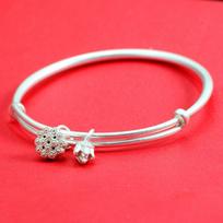 Foot Silver 999 Lotus Pendant Bracelet Female National Style Ancient Lotus Simple Solid Bracelet Push-Pull Bracelet 18g