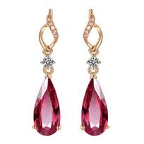 Fashion Asymmetrical Drop Earrings Imitation Natural Ruby Tourmaline Gemstone 18k Rose Gold For Women Elegance Jewelry Gift