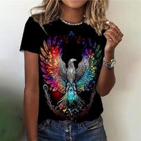 Fėnikso rašto marškinėliai moterims Retro nuostabūs 3D spausdinti trumpomis rankovėmis vasaros laisvalaikio marškinėliai apvalia kaklo viršutinė dalis Marškinėliai Streetwear S