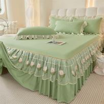 Bed Skirt Single Piece Home Bedroom Tulip Embroidery Bed Sheet Lace Lace Hem 150*200cm-bed skirt