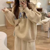 Women's Lazy Style Letter Pullover Sweater Autumn Winter High-End Soft Style Chunky Knit Top Sweet Thickened S abrikosas
