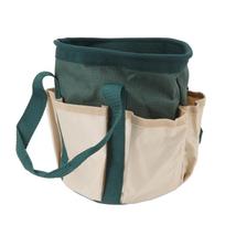 Round Garden Tools Bag 6 Pockets Oxford Cloth Gardening Tool Storage Tote for Men Women Gardener Green with Cream Color