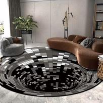 3D Vortex Illusion Round Carpets for Living Room Decoration Black White Grid Carpet Large Area Rugs Bedroom Entrance Door Mat 80 cm 2.62x2.62 ft