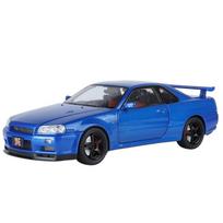 1/18 Nissan GTR street car alloy model, simulated sound and light, front wheel steering, four-wheel shock absorption, desktop ornaments mėlyna