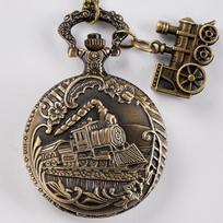 Locomotive British Quartz Pocket Watch Boys and Girls Pendant Watch Sweater Chain Steam Flip Children