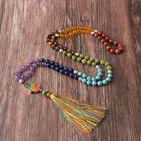 7 čakrų natūralaus akmens mala karoliai – Hamsa ranka vaivorykštės kutas Boho gydantis papuošalas, dvasinės apsaugos dovana vyrams ir moterims įvairiaspalvis