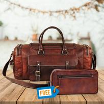 MaheTri Traveler Weekender Duffle Bag Premium Leather Travel Duffel Bag with Spacious Main Compartment & Adjustable Shoulder Strap for Men & Women 21 Inch ruda
