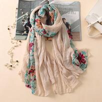 Women's Scarf Embroidery Pashmina Cotton Shawls Floral Bandana Scarves smėlis
