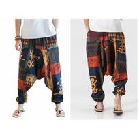 Casual Vintage Trousers Men Loose Baggy Long Pants Floral Print Wide Leg Pant Plus Size M