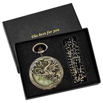 NEW Vintage Mechanical Pocket Watch Mens Hand-winding Skeleton Dragon Chain Retro Roman Numerals Display Pocket Clock