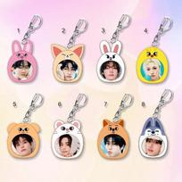 8pc Kpop Stray Kids Member Acrylic Keychain Cute SKZOO Animal Frame Real Photo Keyring for Bags Backpacks, SKZ Merch STAY Fans Collection Gift 8pcs