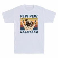 Pew Pew Madafacas Pug Dog Funny Pug Gangster with Gun Meme Vintage Men's T-Shirt S