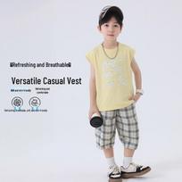 YoYo Fairytale Boys' Summer Sleeveless Cotton T-Shirt 130 geltona