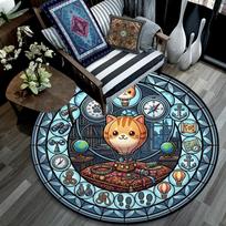 Cat Hot Air Balloon Adventure Round Area Rug Under Office Chairs Bedroom Living Room Home Decor 80cm x 80cm