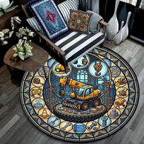 Construction Glass Icons Round Area Rug Under Office Chairs Bedroom Living Room Home Decor 80cm x 80cm