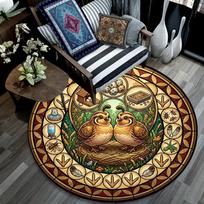 Bird Cycle Round Area Rug Under Office Chairs Bedroom Living Room Home Decor 80cm x 80cm