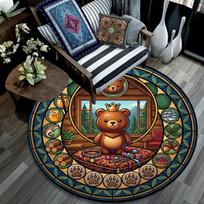Royal Bear Cabin Scene Round Area Rug Under Office Chairs Bedroom Living Room Home Decor 80cm x 80cm