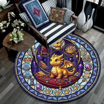 Golden Dragons Treasures Round Area Rug Under Office Chairs Bedroom Living Room Home Decor 80cm x 80cm