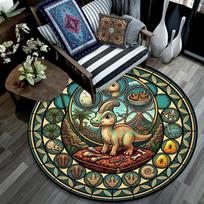 Dinosaur Glass Art Round Area Rug Under Office Chairs Bedroom Living Room Home Decor 80cm x 80cm