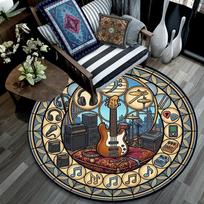 Music Room Icons Round Area Rug Under Office Chairs Bedroom Living Room Home Decor 80cm x 80cm