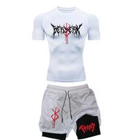 Anime Berserk Compression Set Men's Workout Gym Tshirts Breathable Running Shorts Quick Dry Sports Rash Guard Sportwear Set M