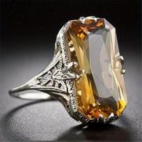 Elegant mosaic yellow jade floral fashion copper-silver ring for women, party and birthday gift 9 geltona