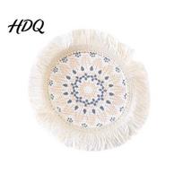 Foldable Heat Proof Pad Boho Cotton Woven Trivet Placemat Tassel Fringe Table Mat for Dinner Plates Non Slip Kitchen Resistant Pot Holder S A