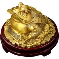 Chinese Feng Shui Golden Money Toad Decoration Set - Three-legged Golden Toad Figurine with Premium Copper & Gemstone Eyes for Home Office Wealth Brass Style