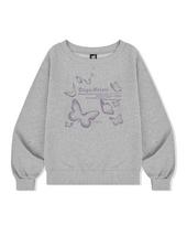 Page Cc Mosaic Butterfly Print Boat Neck Sweatshirt Gray M