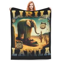 Lirili Larila Funny Italian Brainrot Meme Cactus Elephant Super Warm Blanket Travel Plush Throw Flannel Bedspread Sofa Bed Cover Size: 75*100cm, Weight: 230 GSM
