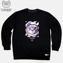 Doldol Woops-Mtm-94 Skateboard Cat Oops Character Long Sleeve Sweatshirt Charcoal/Xxl