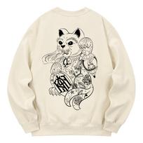 Khan 6312 Kmc0057 Maneki-Neko Fleece-Lined Sweatshirt - Cream L