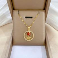 Light Luxury Stainless Steel Tulip Pendant Necklace for Women Elegant Gold Color Chain Flowers Necklace Lucky Jewelry Gift