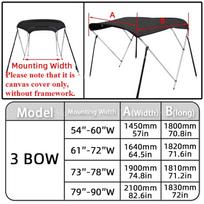 3 Bow Boat Bimini Top 600D Polyester Canopy Waterproof&Sun Shade Awning Canopy Fit for Boat Yacht Boat Accessories 3 BOW 54-60W