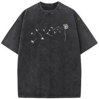 Funny Dandelion Unisex Washed T-Shirt Summer Loose Bleached Tshirt Cotton 230g O-Neck Casual Short Sleeve Bleach Tops Tee S įvairiaspalvis