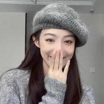 Mohair beret women's autumn and winter warm knitted hat winter versatile painter hat 55-59cm