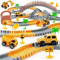 Construction Race Car Track Set for - Flexible Engineering Toys with 2 Electric Cars, Birthday Gift for 3 4 5 6 7 Year Old Boys
