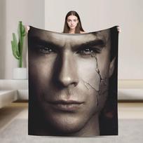 Warm Soft Blanket Travel The Vampire Diaries Damon Salvatore Throw Blanket Flannel Bedspread For Couch Chair Bed Sofa Bed Cover Size: 75*100cm, Weight: 230 GSM